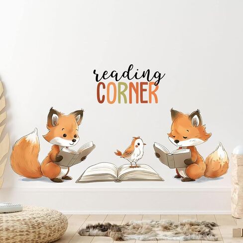 Reading Fox Wall Stickers Decals, Reading Corner Decorative Nursery Kids Room Wall Art Decor, Library Read Book Nook Home Classroom Playroom Decorations Gift in Saudi Arabia