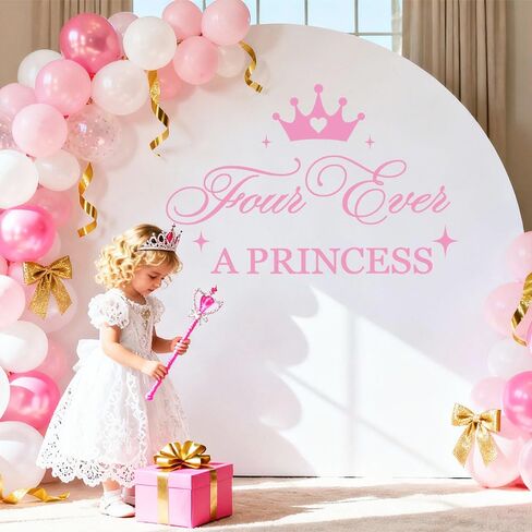 Four Ever a Princess Wall Decal Four Ever a Princess Birthday Balloon Arch Backdrop Happy 4th Birthday Party Decorations for Girl in Kuwait