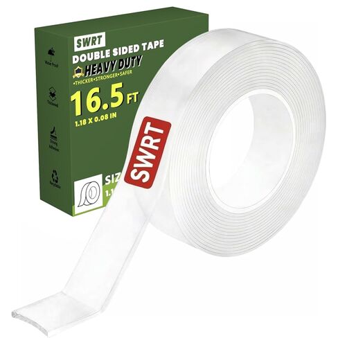 SWRT 1.18 Inch x 16.5 FT 0.08 Inch Thick Double Sided Heavy Duty Tape, Strong Adhesive Nano Tape, Reusable Mounting Tape, Multipurpose for Home, Office, and DIY Projects in Saudi Arabia