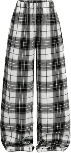 SOLY HUX Girl's Wide Leg Plaid Pants Elastic Waist Casual Baggy Sweatpants Fall Clothes in Saudi Arabia