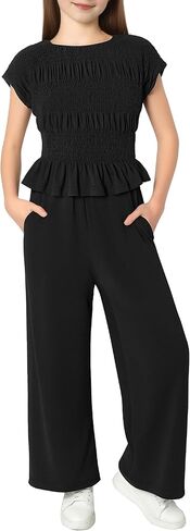 الفتيات 2 قطعة مجموعات الصيف الزي تكدرت تنحنح مطوي الأعلى والسراويل بلون ملابس الموضة لمدة 7-16 سنة in Kuwait