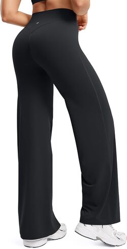 سراويل يوجا مستقيمة للنساء ذات أرجل واسعة مقاس 29 بوصة/31 بوصة/33 بوصة عالية الخصر قابلة للتمدد بنطال رياضي غير رسمي in Kuwait