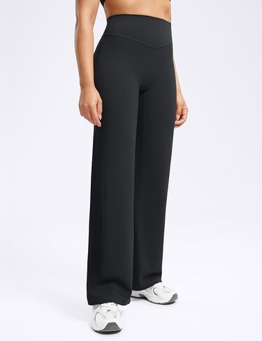 سراويل يوجا مستقيمة للنساء ذات أرجل واسعة مقاس 29 بوصة/31 بوصة/33 بوصة عالية الخصر قابلة للتمدد بنطال رياضي غير رسمي in Kuwait