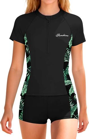 ملابس سباحة للفتيات من Rash Guard مكونة من قطعتين ملونة وأكمام قصيرة وملابس سباحة للحماية 9-16 سنة in Kuwait