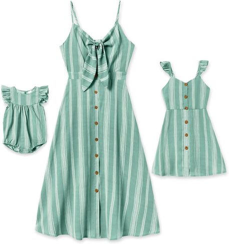 IFFEI Family Matching Outfits Mommy and Me Dresses Spaghetti Strap Stripe Print Summer Casual Dresses in Saudi Arabia
