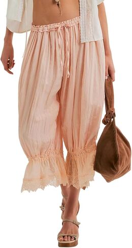 Womens Ruffle Hem Lace Trim Bloomer Pantaloons Pettipants Y2k Vintage Going Out Cute Lightweight Long Slip Capri Pants in Kuwait