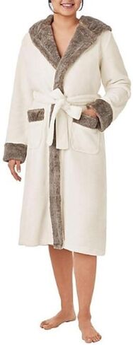 Member's Mark Women's Hooded Plush Robe with Faux Fur Accents (Ivory, L/XL) in Kuwait