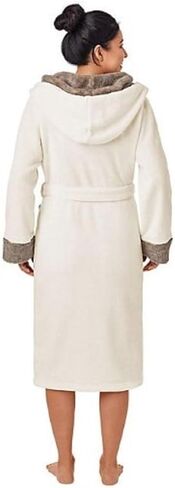 Member's Mark Women's Hooded Plush Robe with Faux Fur Accents (Ivory, L/XL) in Kuwait