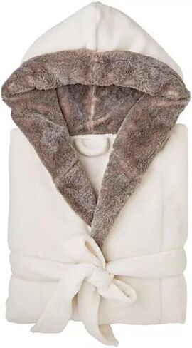 Member's Mark Women's Hooded Plush Robe with Faux Fur Accents (Ivory, L/XL) in Kuwait