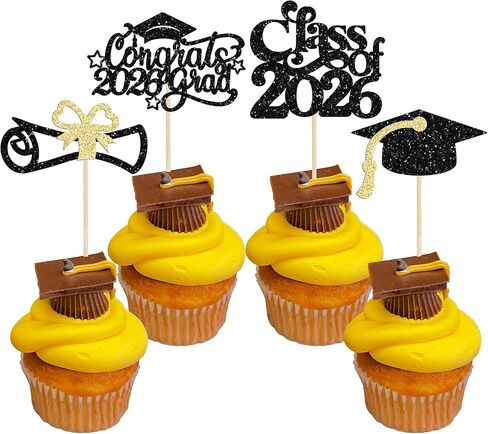 Gyufise 1Pcs Congrats Class of 2025 Cake Toppers Graduation Cake Picks Glitter 2025 Graduation Cake Decorations for Theme High School Girls Graduate Cake Decorations Party Supplies Black in Kuwait