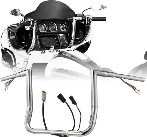 Pre-wired 1 1/2" Fat Ape Hanger 12" Rise Bagger Handlebar for Harley 2008-2013 Street Glide/Electra Glide/Ultra Limited Prewired CAN-Bus Wire and TBW (Throttle by Wire) Right-angle Bar, Chrome in Kuwait