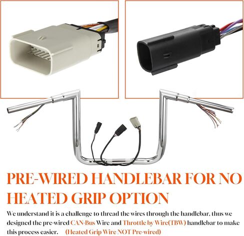 Pre-wired 1 1/2" Fat Ape Hanger 12" Rise Bagger Handlebar for Harley 2008-2013 Street Glide/Electra Glide/Ultra Limited Prewired CAN-Bus Wire and TBW (Throttle by Wire) Right-angle Bar, Chrome in Kuwait