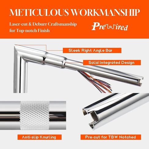 Pre-wired 1 1/2" Fat Ape Hanger 12" Rise Bagger Handlebar for Harley 2008-2013 Street Glide/Electra Glide/Ultra Limited Prewired CAN-Bus Wire and TBW (Throttle by Wire) Right-angle Bar, Chrome in Kuwait