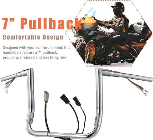 Pre-wired 1 1/2" Fat Ape Hanger 12" Rise Bagger Handlebar for Harley 2008-2013 Street Glide/Electra Glide/Ultra Limited Prewired CAN-Bus Wire and TBW (Throttle by Wire) Right-angle Bar, Chrome in Kuwait