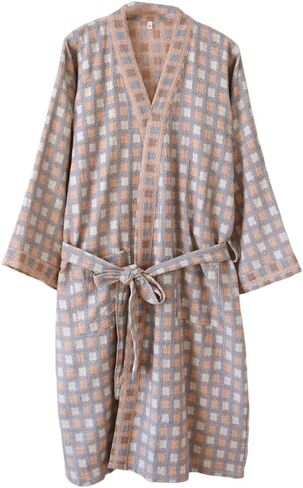 Double-layer Cotton Gauze Japanese Kimono Bathrobe Loose Sleepwear Knee Length Yukata Robe for Women in Saudi Arabia