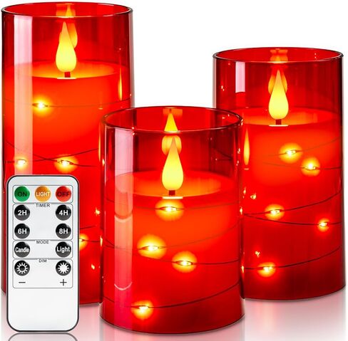 Amagic LED Flameless Candles, Battery Operated Candles with Embedded Fairy Lights, Acrylic Fake Candles with Remote and Timer for Wedding Home Decor, Ivory White, Set of 3, D3 x H4 5" 6" in Saudi Arabia