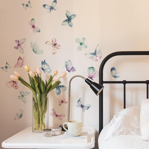 ملصقات جدارية على شكل فراشة بألوان مائية قابلة للتقشير واللصق، ملصقات حائط لغرفة البنات، فراشة وردية in Kuwait