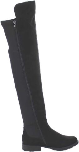 حذاء نسائي من Bamboo Monterey-05 بسحاب جانبي قابل للتمدد وكعب منخفض فوق الركبة، جلد سويدي أسود، 9 in Kuwait