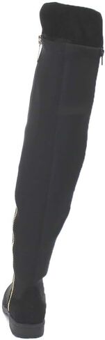 حذاء نسائي من Bamboo Monterey-05 بسحاب جانبي قابل للتمدد وكعب منخفض فوق الركبة، جلد سويدي أسود، 9 in Kuwait