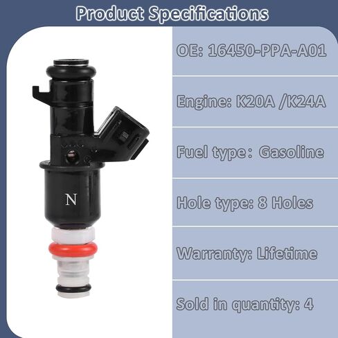 16450-PPA-A01 OE Performance 2.0L & 2.4L Fuel Injectors,Compatible with/Honda 2.0 Civic 2002-2005,Compatible with/Honda 2.4 CR-V 2002-2004 |8 Holes| |Set of 4| in Kuwait