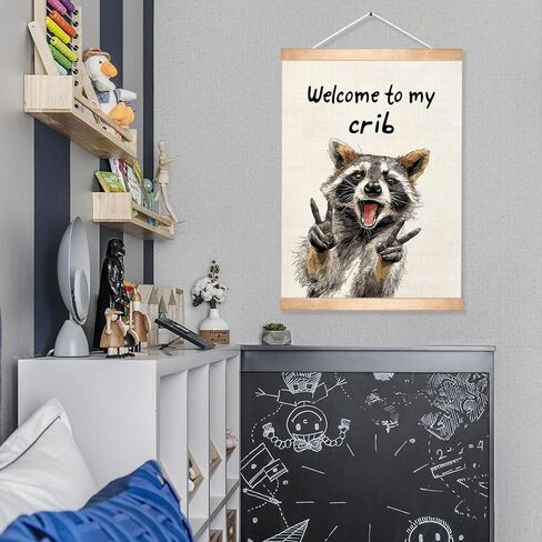 HEYJEEPER Welcome to My Crib Wall Art Decor,Funny Raccoon Posters,Man Cave Wall Hanging Decor for Playroom,Bedroom,Entryway,Dorm Room, Nursery 14x18Inch(To my crib-1) in Kuwait
