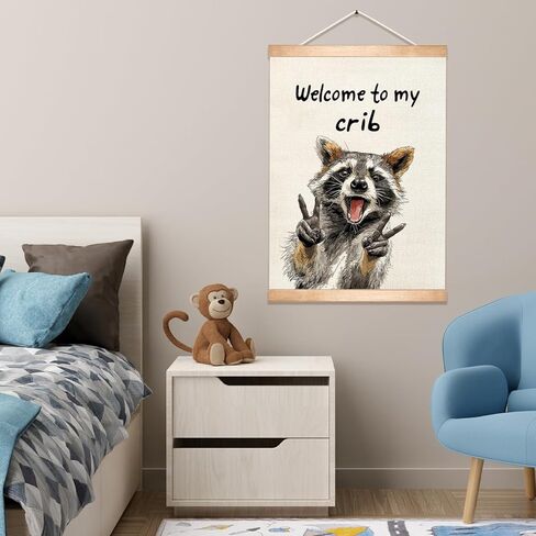 HEYJEEPER Welcome to My Crib Wall Art Decor,Funny Raccoon Posters,Man Cave Wall Hanging Decor for Playroom,Bedroom,Entryway,Dorm Room, Nursery 14x18Inch(To my crib-1) in Kuwait