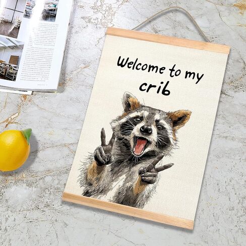 HEYJEEPER Welcome to My Crib Wall Art Decor,Funny Raccoon Posters,Man Cave Wall Hanging Decor for Playroom,Bedroom,Entryway,Dorm Room, Nursery 14x18Inch(To my crib-1) in Kuwait