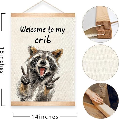 HEYJEEPER Welcome to My Crib Wall Art Decor,Funny Raccoon Posters,Man Cave Wall Hanging Decor for Playroom,Bedroom,Entryway,Dorm Room, Nursery 14x18Inch(To my crib-1) in Kuwait