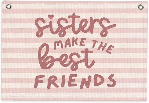 Girls Room Decor Sisters Make The Best Friends Linen Hanging Banner Cute Pink Stripes Banner for Toddler Playroom Wall Decor for Kids Bedroom Dorm Toddler Decorations Trendy Room 30x20 Inch in Saudi Arabia