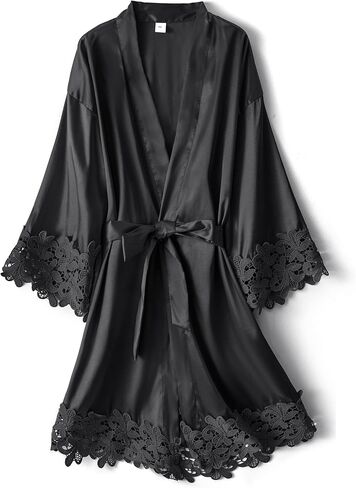 Cheapestbuy المرأة الدانتيل تقليم رداء العروس وصيفه الشرف كيمونو الجلباب حريري الساتان البشكير لحفل الزفاف in Kuwait