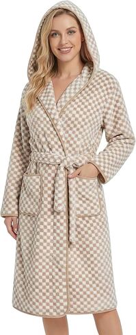 Checkered Hooded Bathrobe for Women, Coral Fleece Quick Dry Soft Absorbent Plush Y2K Robe in Saudi Arabia