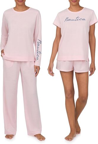 Nautica Womens 4 Piece Sleep & Lounge Pajama Set - Lightweight French Terry - Long & Short Sleeve PJ Top, Pants & Shorts in Saudi Arabia