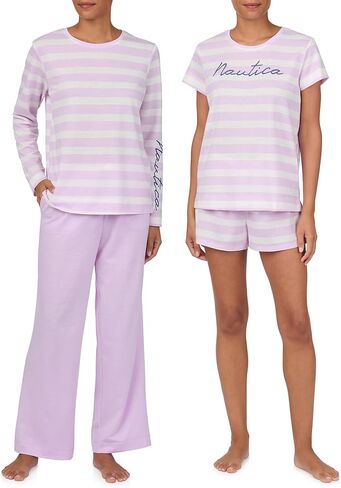 Nautica Womens 4 Piece Sleep & Lounge Pajama Set - Lightweight French Terry - Long & Short Sleeve PJ Top, Pants & Shorts in Saudi Arabia