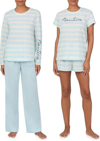 Nautica Womens 4 Piece Sleep & Lounge Pajama Set - Lightweight French Terry - Long & Short Sleeve PJ Top, Pants & Shorts in Saudi Arabia