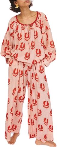 بيجامة مجموعات للنساء 2 قطعة صالة مجموعة الحرير مغرفة الرقبة قمصان بنطال ذو قصة أرجل واسعة فضفاض مريح الساتان Pjs ملابس خاصة in Kuwait