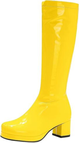 Agodor Women's 70's Gogo Boots Chunky Knee High Platform Boots with Zipper (US 9, yellow) in Kuwait