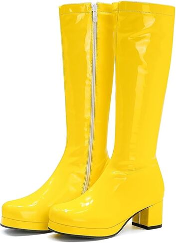 Agodor Women's 70's Gogo Boots Chunky Knee High Platform Boots with Zipper (US 9, yellow) in Kuwait