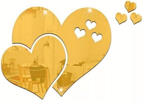 Mirror Wall Sticker, 3D Acrylic Wall Sticker, Love Heart Crystal Mirror Sticker DIY Arts Wall Stickers for Home Dropshiping (Gold) in Saudi Arabia