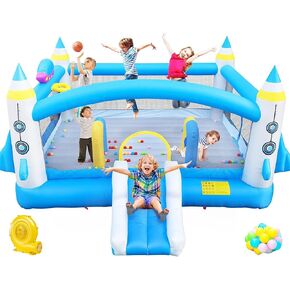 Large Bounce House for Kids, 16.5ft x 15ft Inflatable Bouncy Houses with Bouncy Area, Obstacle Arch, Slide, Basketball Game and Dart Game, Bouncer Jump House Holds 6 Kids Aged 3-10, 650W Air Blower in Kuwait