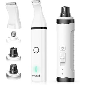 oneisall Dog Nail Grinder and Paw Trimmer Kit 2 in 1 Low Noise Rechargeable Electric Pet Nail Grinder with 2 LED Lights and Cordless Dog Grooming Clippers with Double Blades in Kuwait