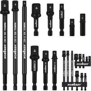 HORUSDY 7-Piece Power Drill Impact Sockets Adapter Set, Hex Shank Socket to Drill Adapter 1/4" 3/8" 1/2" Impact Driver Adapter in Kuwait