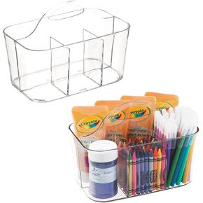 mDesign Plastic Portable Craft Storage Organizer Caddy Tote, Divided Basket Bin with Handle for Crafts, Sewing, Art Supplies - Holds Brushes, Colored Pencils - Lumiere Collection - 2 Pack - White in Saudi Arabia