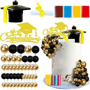 50 PCS Black Gold Graduation Cake Topper Graduation Cake Decorations for Congratulations Graduation Party Decorations Supplies in Kuwait