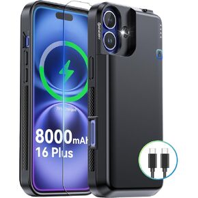 NEWDERY Upgraded Battery Case for iPhone 16 Pro Max, 8000mAh USB-C Portable Power Bank, CarPlay, Sync Data Supported, Rechargeable Charger Case Compatible with iPhone 16 Pro Max 6.9", Black in Kuwait