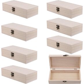 FUNSUEI 8 PCS 7.9 x 3.9 x 2 Inch Wooden Box, Unfinished Wood Box, Wooden Boxes for Crafts, Wooden Box with Hinged Lid for Jewelry, DIY Craft, Storage, Gift in Kuwait