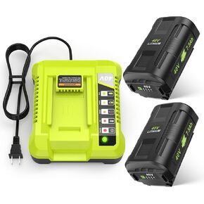 6.0Ah Replacement for Ryobi 40V Battery and Charger Combo Compatible with Ryobi 40V Lithium Battery OP4040 OP4026 OP40601 OP4050A OP4030 OP4050 OP40201 OP40401 (2Battery+1Charger) in Kuwait