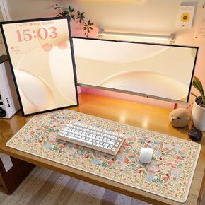 iCasso Floral Desk Pad Mat, Large Mouse Pad, Desk Matt for Desktop, Anti-Slip XXL Big Mousepad with Stitched Edges for Computer Keyboard (Green) in Kuwait