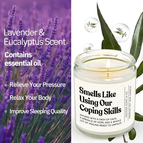 هدايا المعالج للنساء والرجال، هدايا لمستشار المدرسة، الأخصائي الاجتماعي، طبيب النفس، الصحة العقلية، شمعة مهارات التأقلم المضحكة لتخفيف التوتر، والشفاء، واللافندر in Kuwait