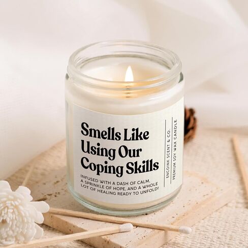 هدايا المعالج للنساء والرجال، هدايا لمستشار المدرسة، الأخصائي الاجتماعي، طبيب النفس، الصحة العقلية، شمعة مهارات التأقلم المضحكة لتخفيف التوتر، والشفاء، واللافندر in Kuwait