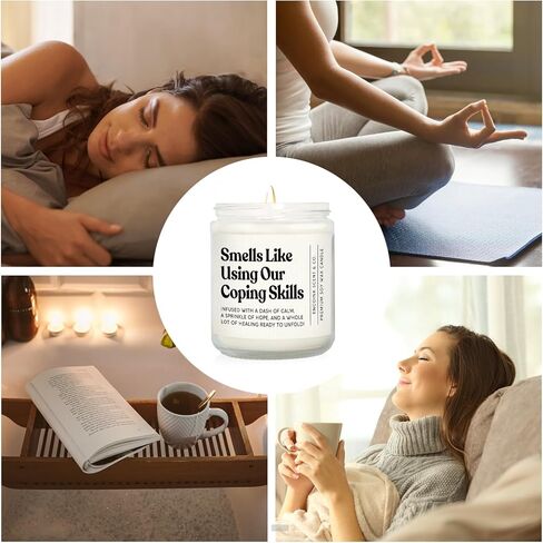 هدايا المعالج للنساء والرجال، هدايا لمستشار المدرسة، الأخصائي الاجتماعي، طبيب النفس، الصحة العقلية، شمعة مهارات التأقلم المضحكة لتخفيف التوتر، والشفاء، واللافندر in Kuwait